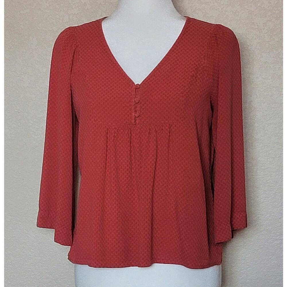 Universal Threads Womens V-Neck Burnt Orange Boho Peasant Blouse Top Sz: S